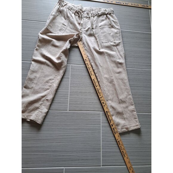 Columbia Womens Beige Drawstring Cropped Pants M Linen Blend Casual Lightweight - Picture 9 of 12